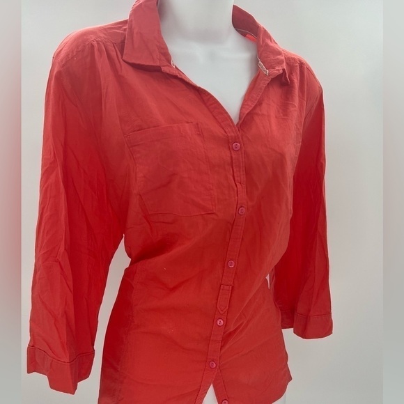 Maggie & Max 100% Cotton Orange Button Up Tunic Top Shirt SZ 4 - Picture 2 of 6